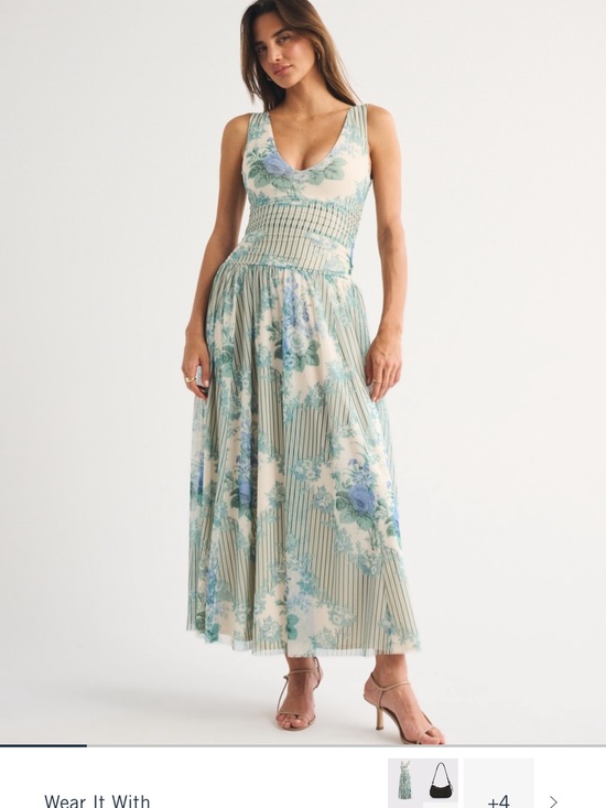 Abercrombie & Fitch Dresses & Skirts - Abercrombie & Fitch Floral V-Neck Maxi Dress in Cream and Blue-Green